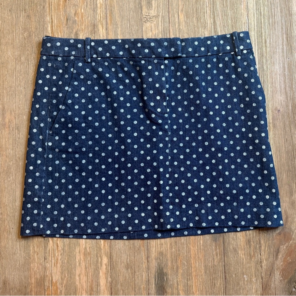 J. Crew Polka Dot Navy Jean Mini Skirt Size 8